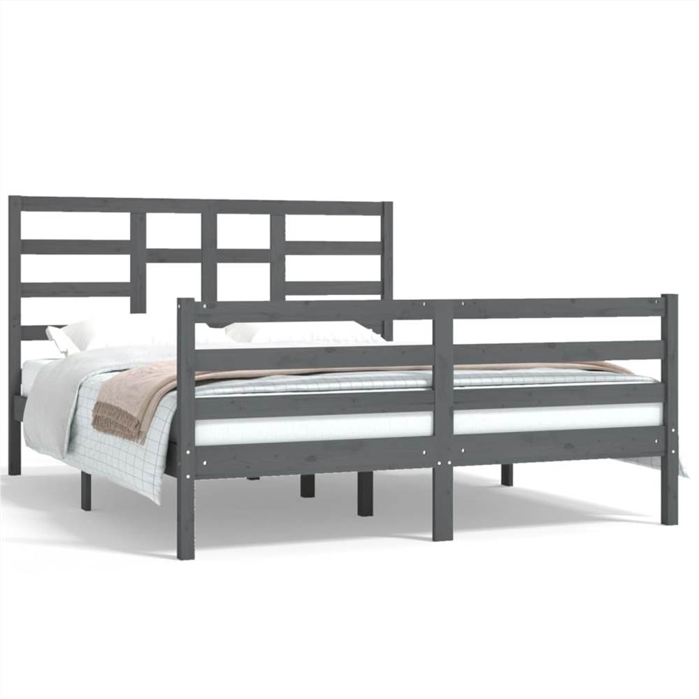 Bed Frame Grey Solid Wood 150x200 cm 5FT King Size