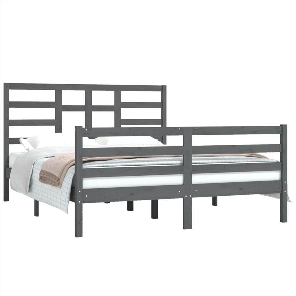 Bed Frame Grey Solid Wood 150x200 cm 5FT King Size