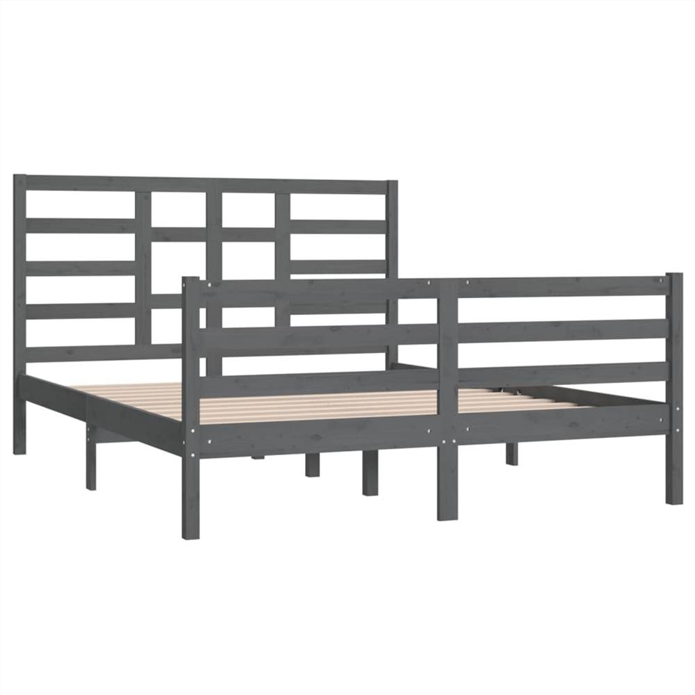 Bed Frame Grey Solid Wood 150x200 cm 5FT King Size