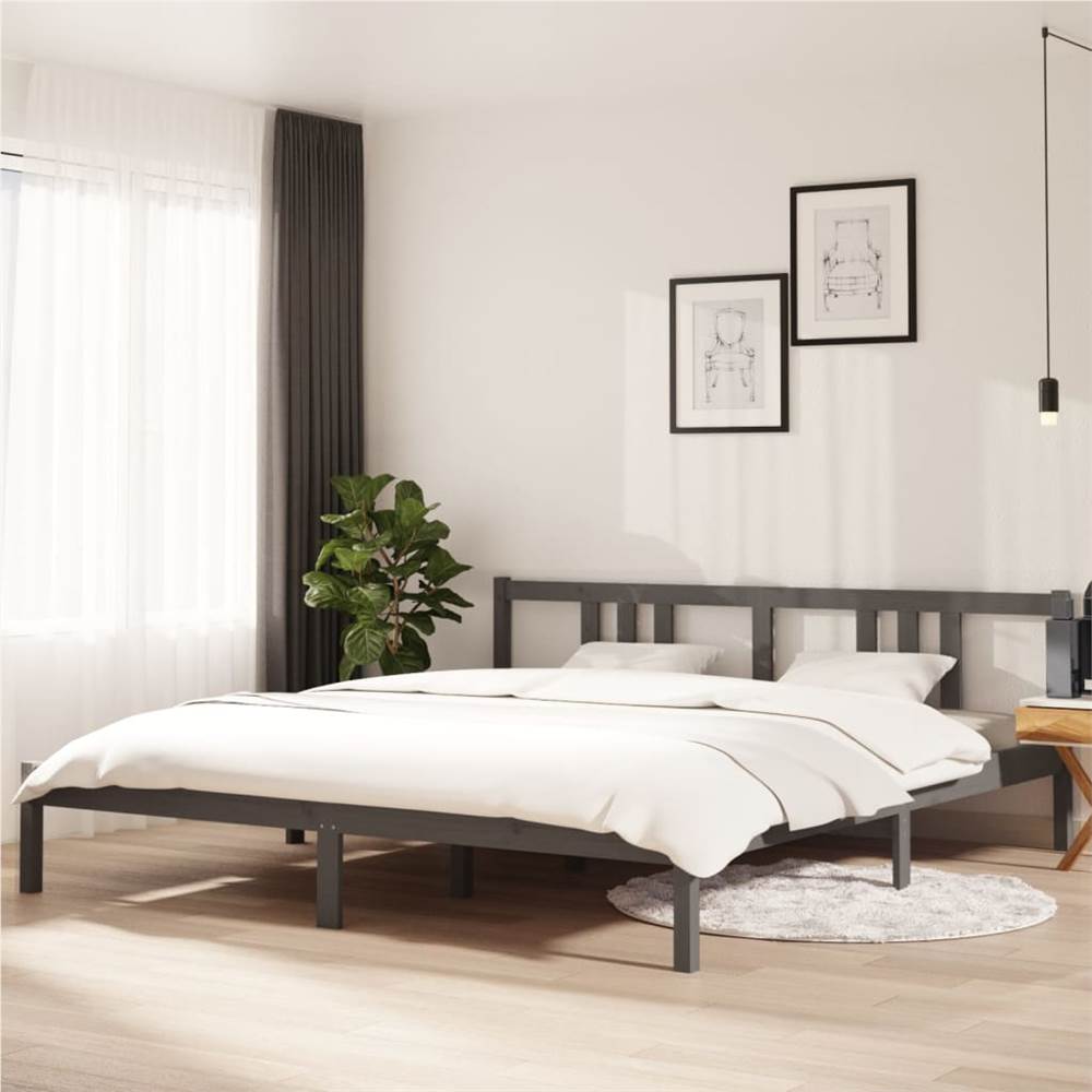 Bed Frame Grey Solid Wood 180x200 cm Super King