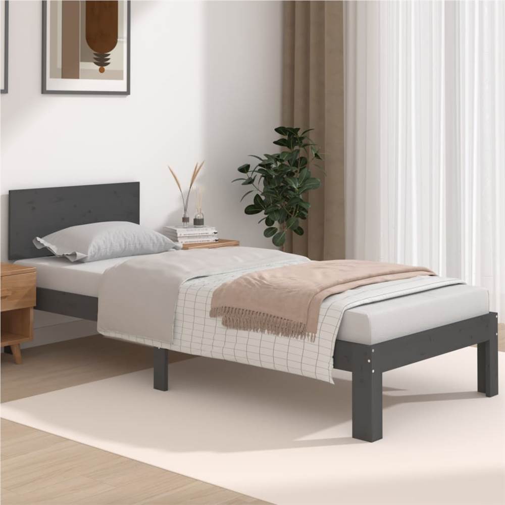 

Bed Frame Grey Solid Wood 75x190 cm 2FT6 Small Single