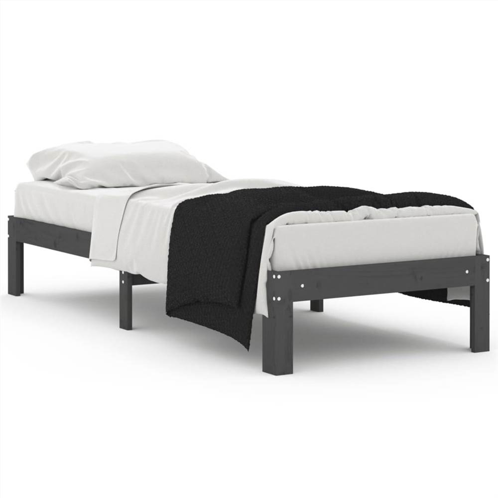 Bed Frame Grey Solid Wood 75x190 Cm 2FT6 Small Single 7 Bed Frame Grey Solid Wood 75x190 cm 2FT6 Small Single