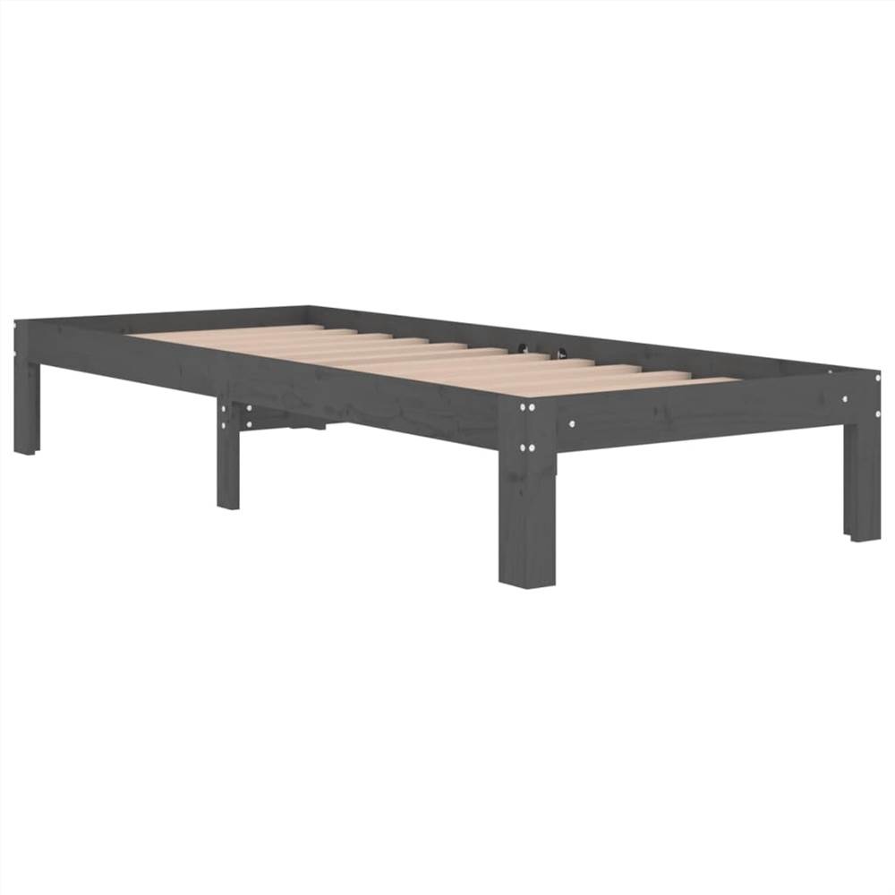 Bed Frame Grey Solid Wood 75x190 Cm 2FT6 Small Single 8 Bed Frame Grey Solid Wood 75x190 cm 2FT6 Small Single