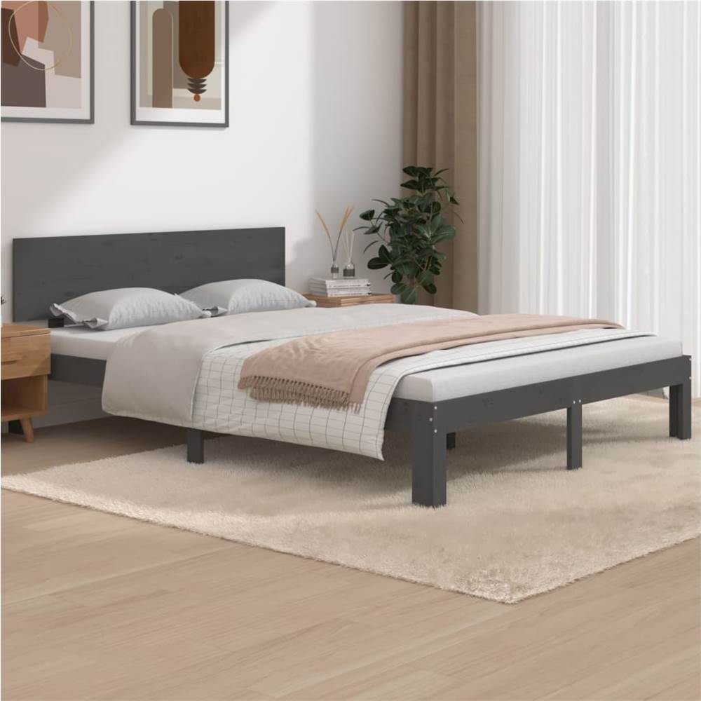

Bed Frame Grey Solid Wood Pine 140x190 cm