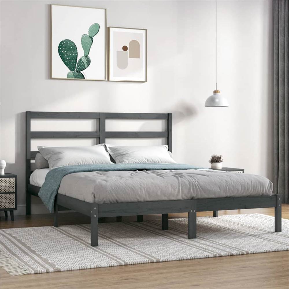 

Bed Frame Grey Solid Wood Pine 140x190 cm