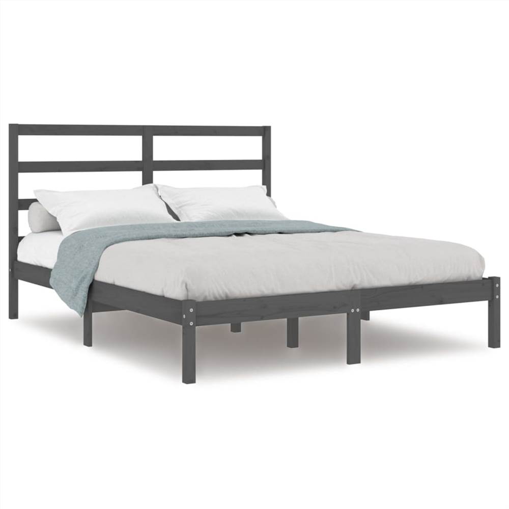 Bed Frame Grey Solid Wood Pine 140x190 Cm 7 Bed Frame Grey Solid Wood Pine 140x190 cm