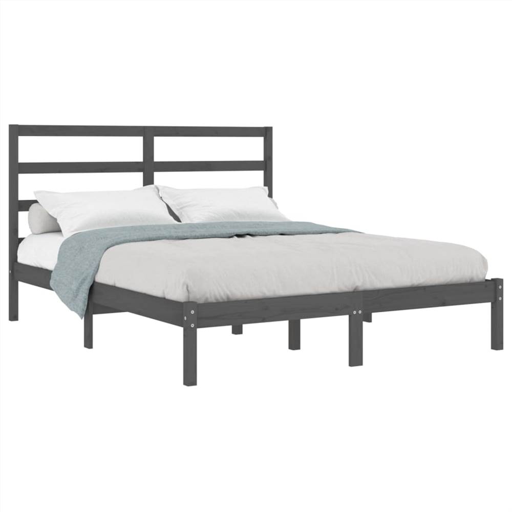 Bed Frame Grey Solid Wood Pine 140x190 Cm 8 Bed Frame Grey Solid Wood Pine 140x190 cm