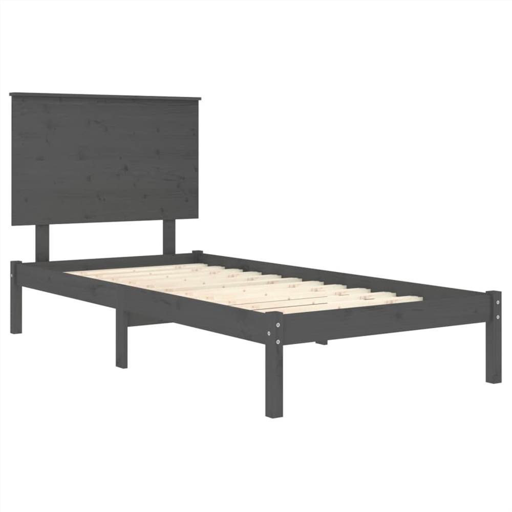 Bed Frame Grey Solid Wood Pine 90x200 cm