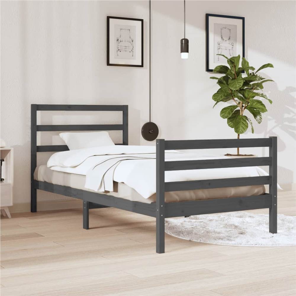 

Bed Frame Grey Solid Wood Pine 90x200 cm