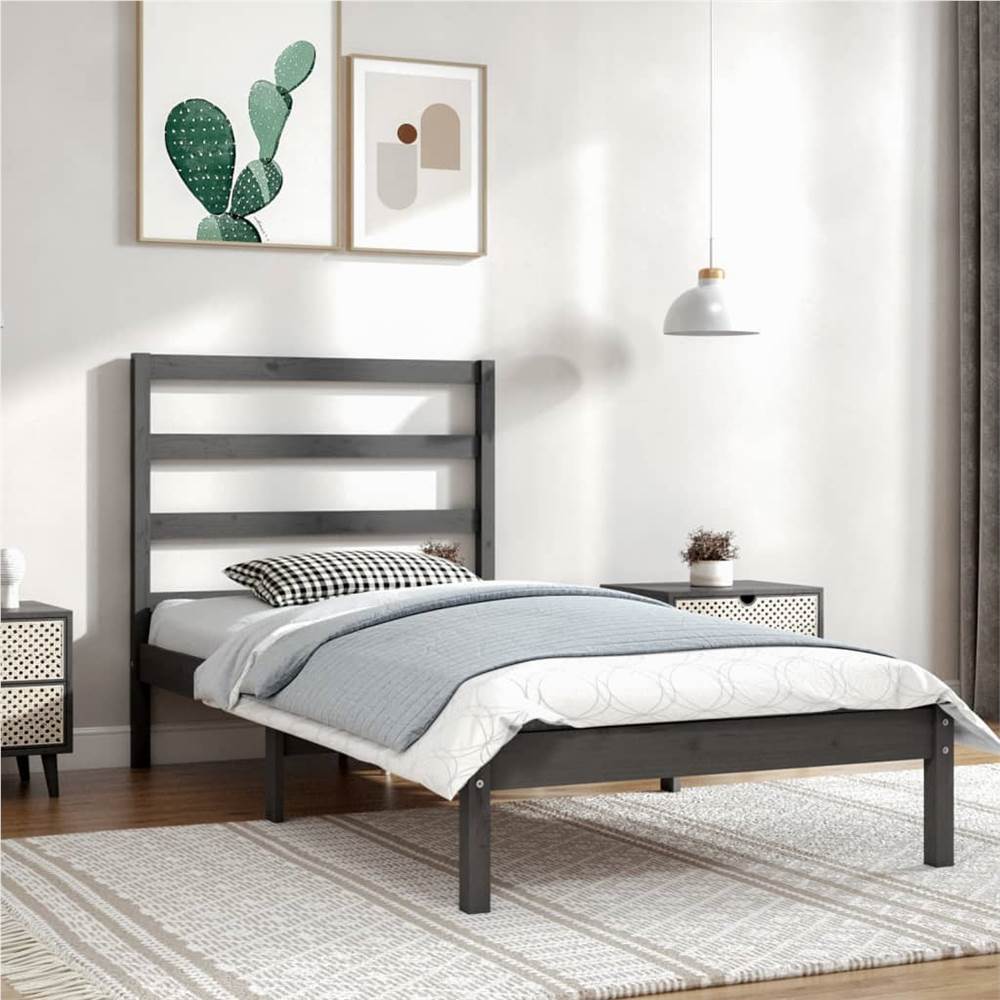 Bed Frame Grey Solid Wood Pine 90x200 cm Single