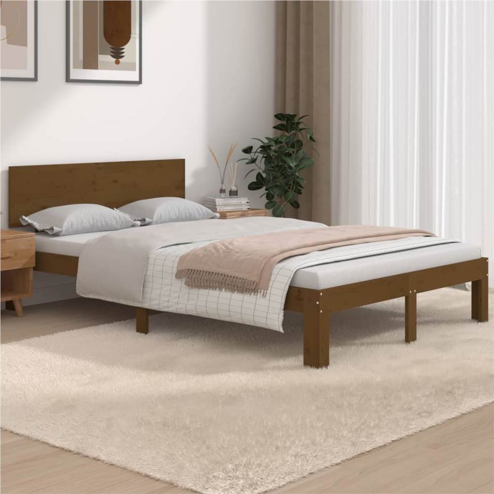 Bed Frame Honey Brown Solid Wood 120x200 cm 4FT Small Double