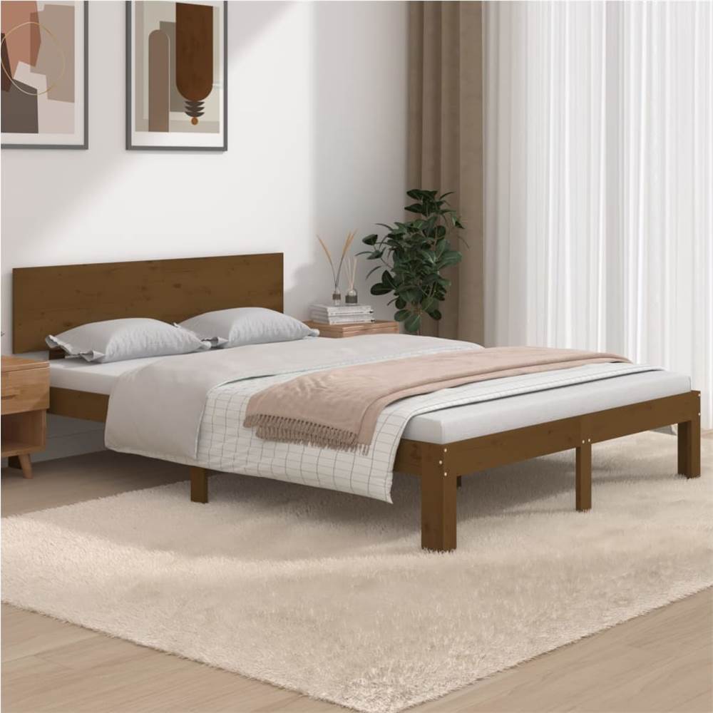 Bed Frame Honey Brown Solid Wood 160x200 cm 5FT King Size
