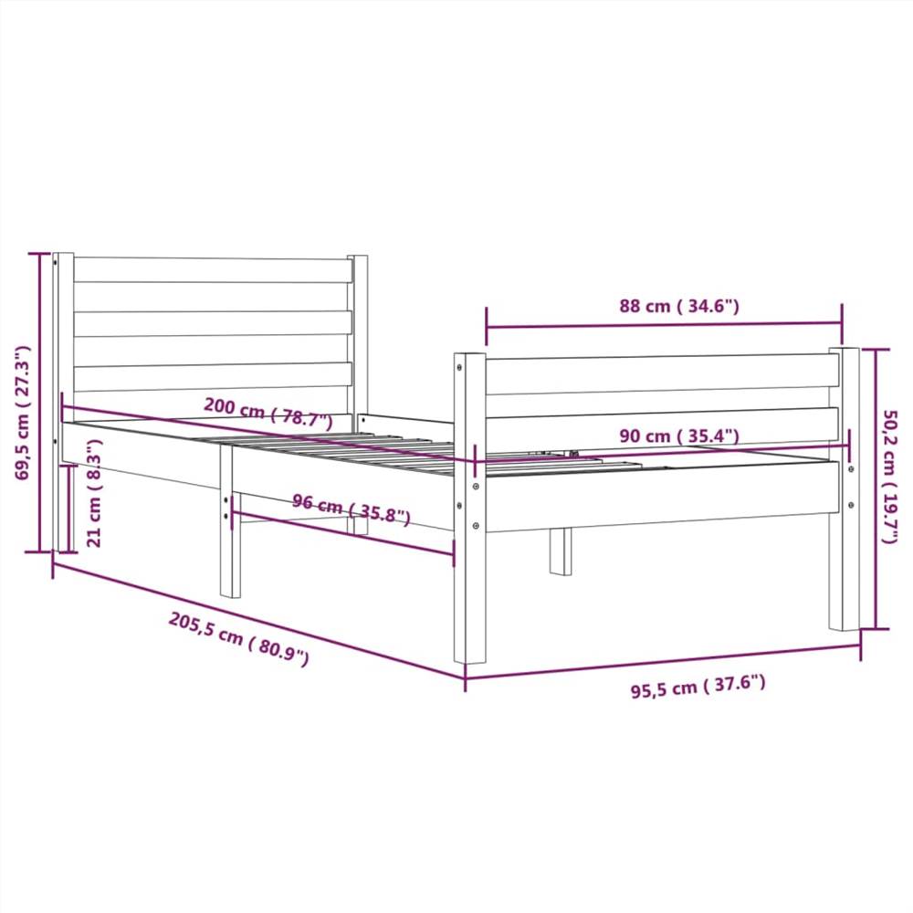 Bed Frame Solid Wood 90x200 cm