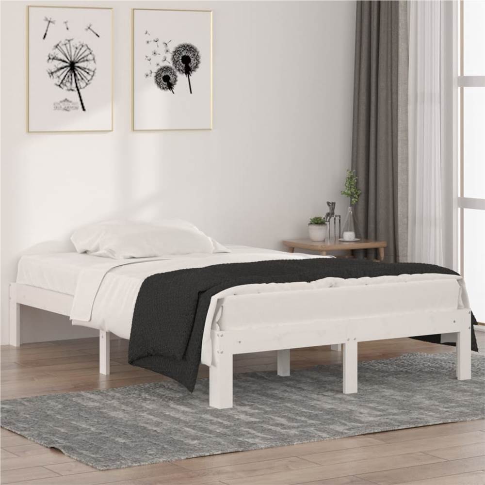 

Bed Frame White Solid Wood 120x200 cm 4FT Small Double