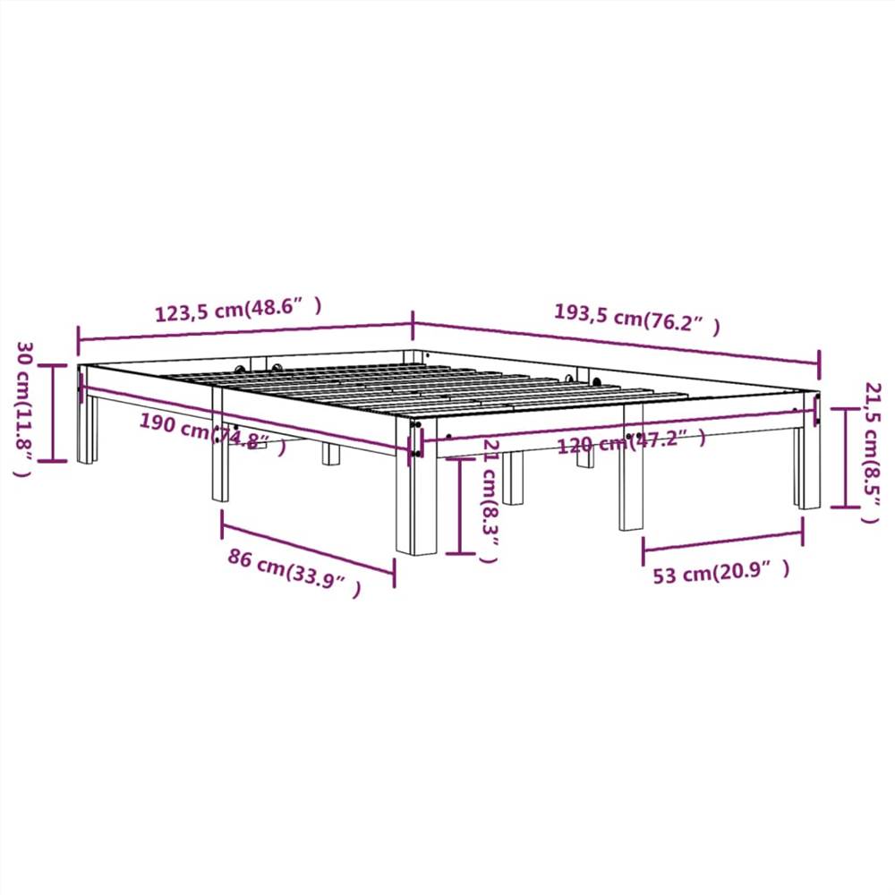 Bed Frame White Solid Wood 120x200 cm 4FT Small Double
