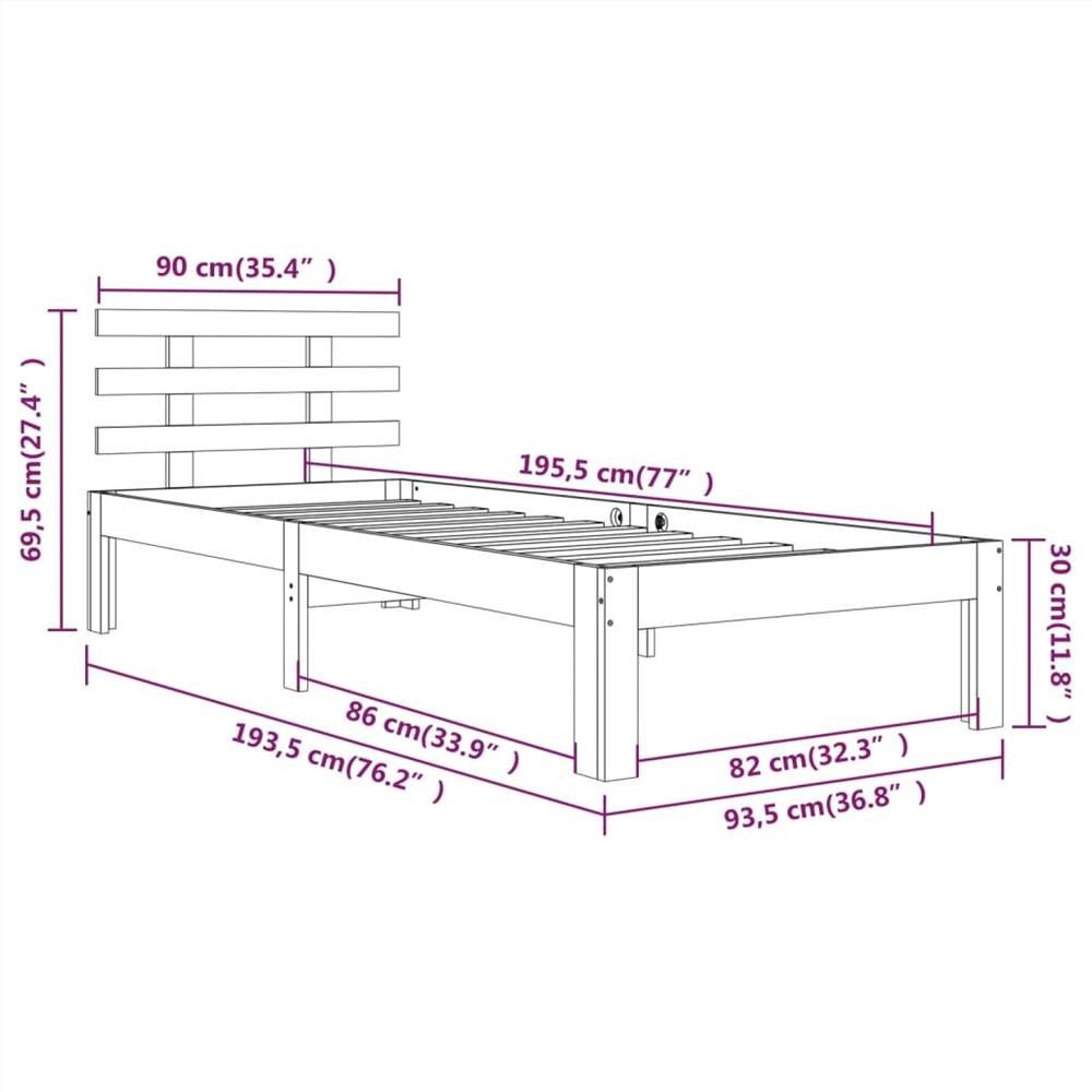 Bed Frame White Solid Wood 90x190 cm 3FT Single
