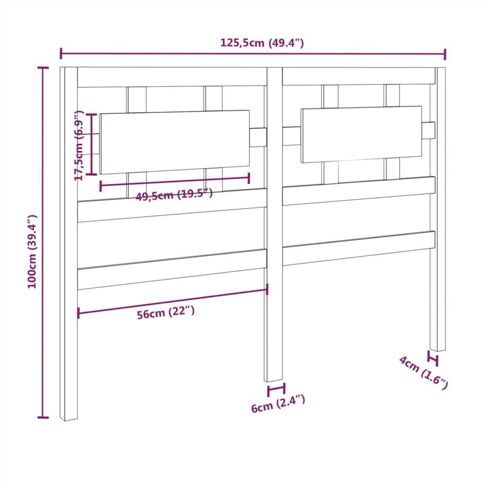 Bed Headboard Black 125.5x4x100 cm Solid Wood Pine