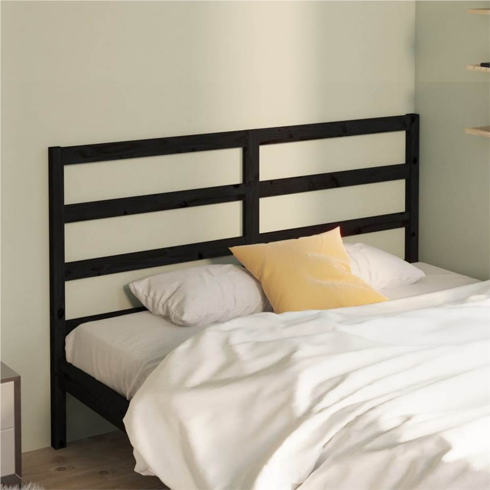 Bed Headboard Black 141x4x100 cm Solid Wood Pine