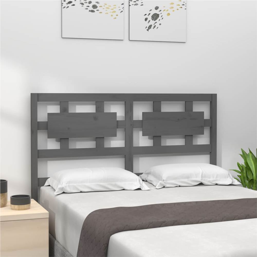 Bed Headboard Grey 205.5x4x100 cm Solid Wood Pine