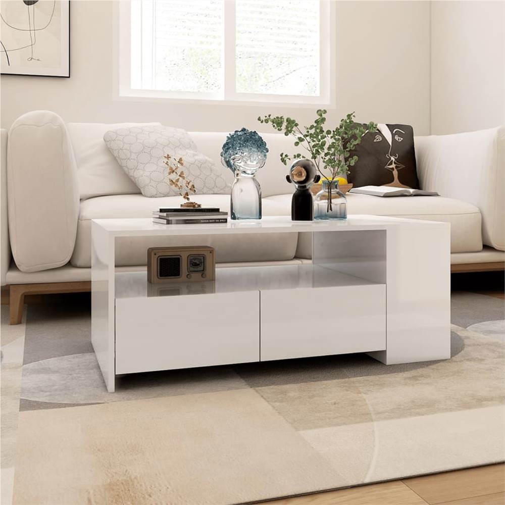 Coffee Table High Gloss White 102x55x42 cm Engineered Wood