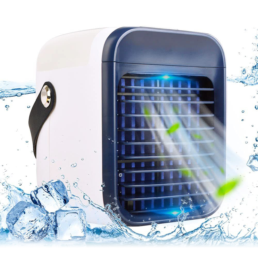 Masaüstü Taşınabilir Hava Soğutucu, Soğutma Nemlendirme Klima Fanı, 2000mAh USB Şarj, Gece Lambası - Mavi
