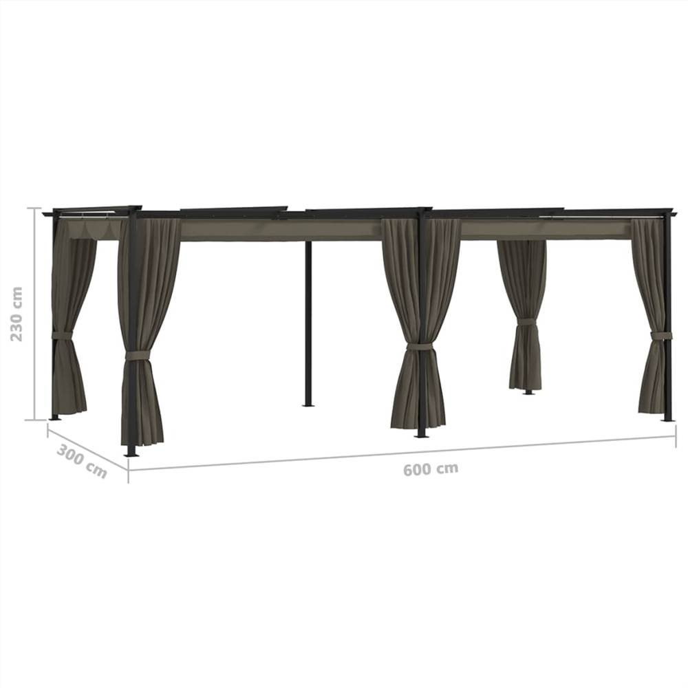 Gazebo with Curtains 6x3 m Taupe Steel