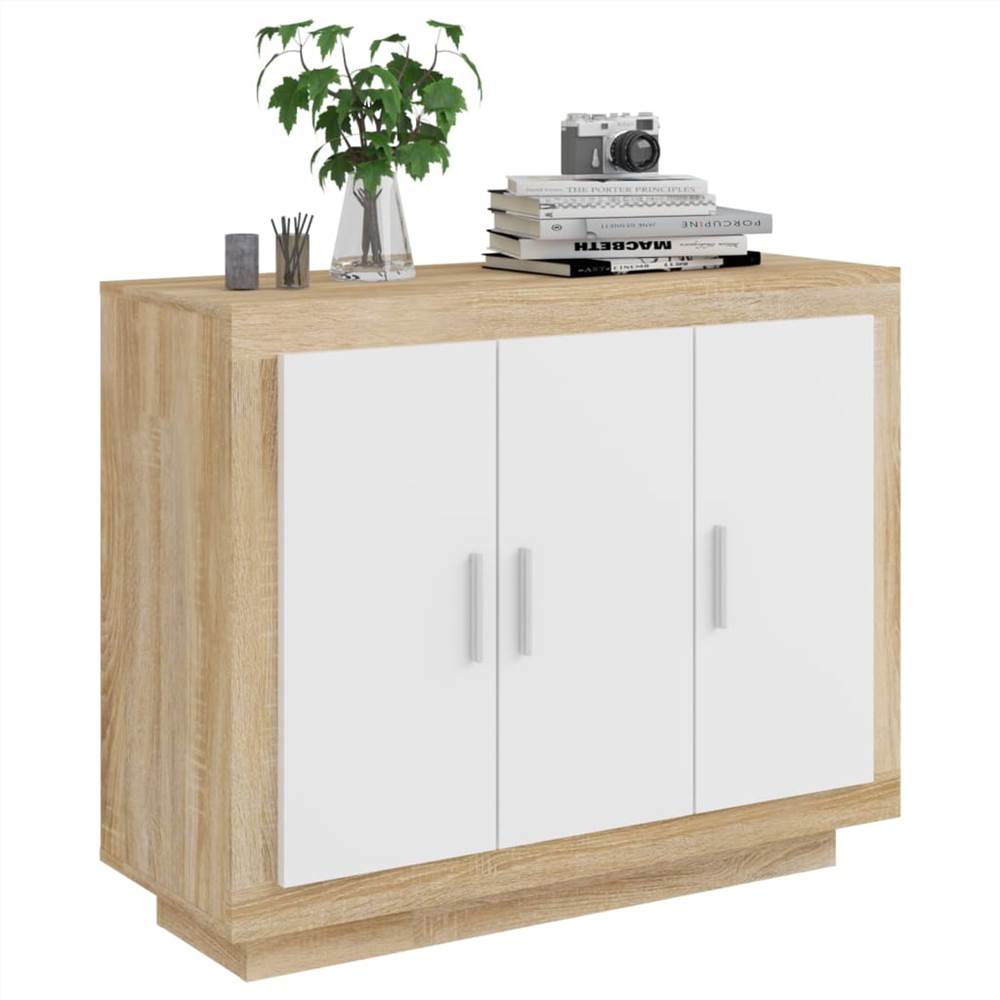 Sideboard White and Sonoma Oak 92x35x75 cm Engineered Wood