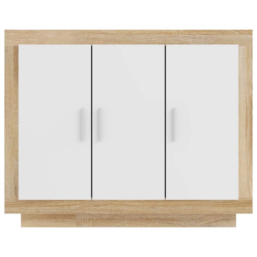 Sideboard White and Sonoma Oak 92x35x75 cm Engineered Wood