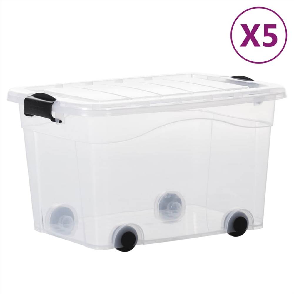 Storage Boxes With Wheels & Lids 5 Pcs Transparent 40 L 13 Storage Boxes with Wheels & Lids 5 pcs Transparent 40 L