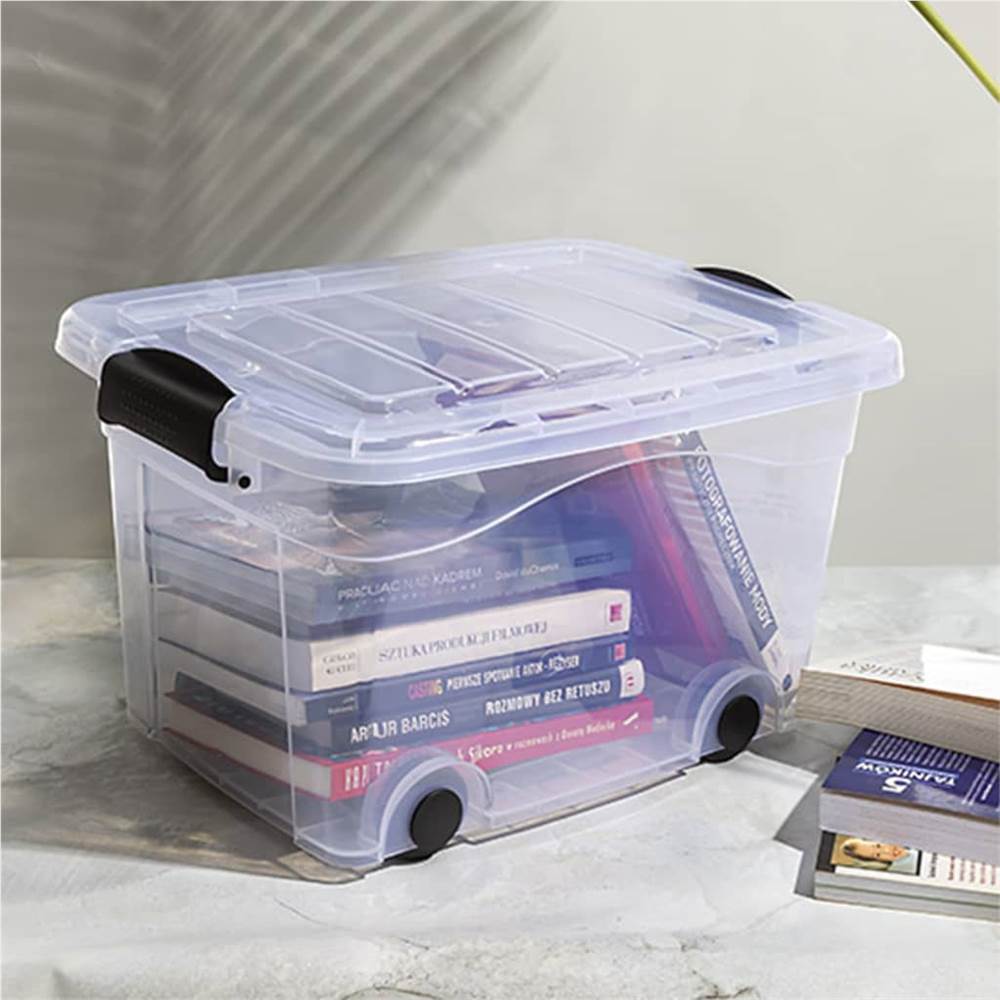 Storage Boxes With Wheels & Lids 5 Pcs Transparent 40 L 14 Storage Boxes with Wheels & Lids 5 pcs Transparent 40 L
