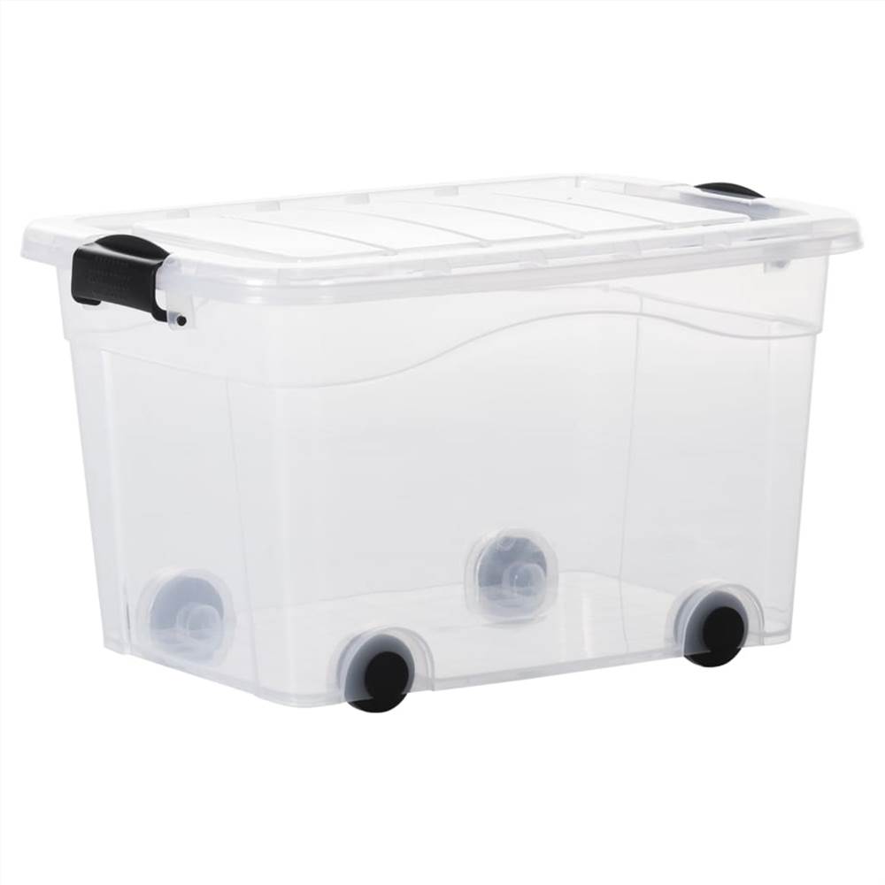 Storage Boxes With Wheels & Lids 5 Pcs Transparent 40 L 16 Storage Boxes with Wheels & Lids 5 pcs Transparent 40 L