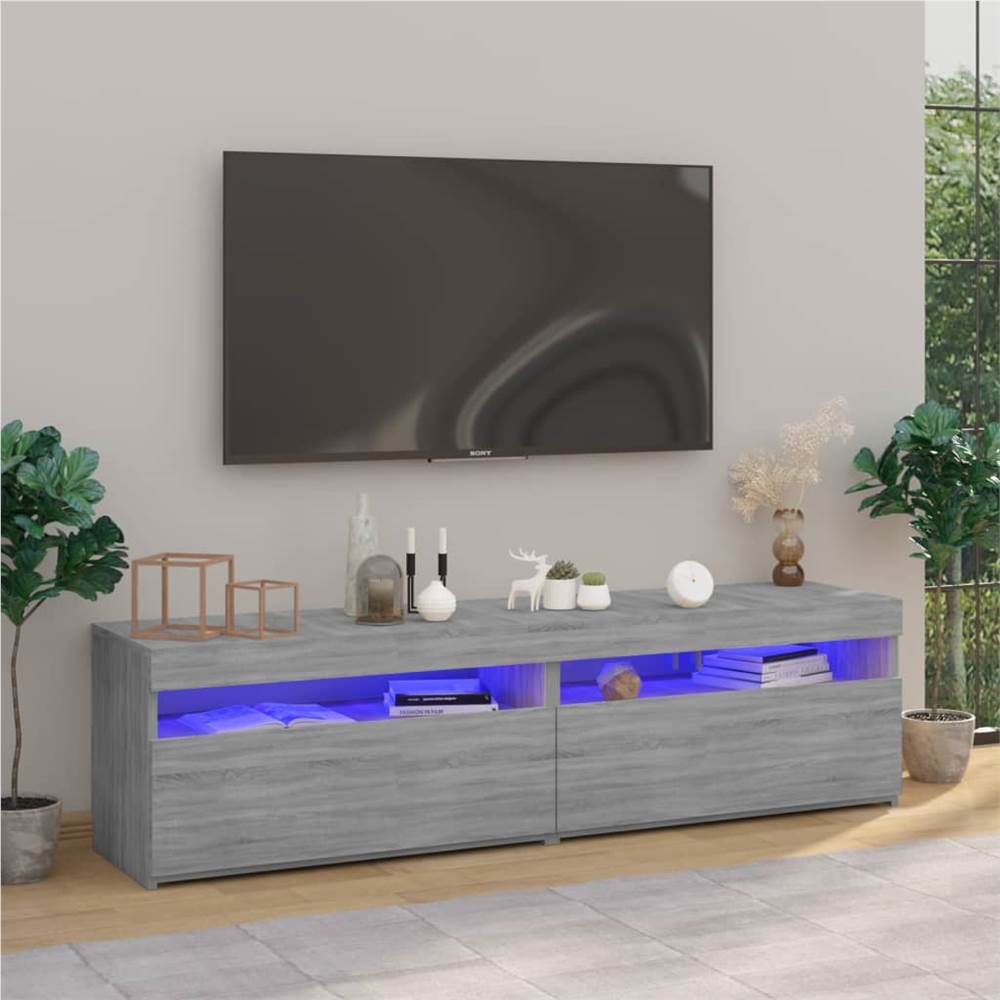 TV Cabinet with LED Lights 2 pcs Grey Sonoma 75x35x40 cm
