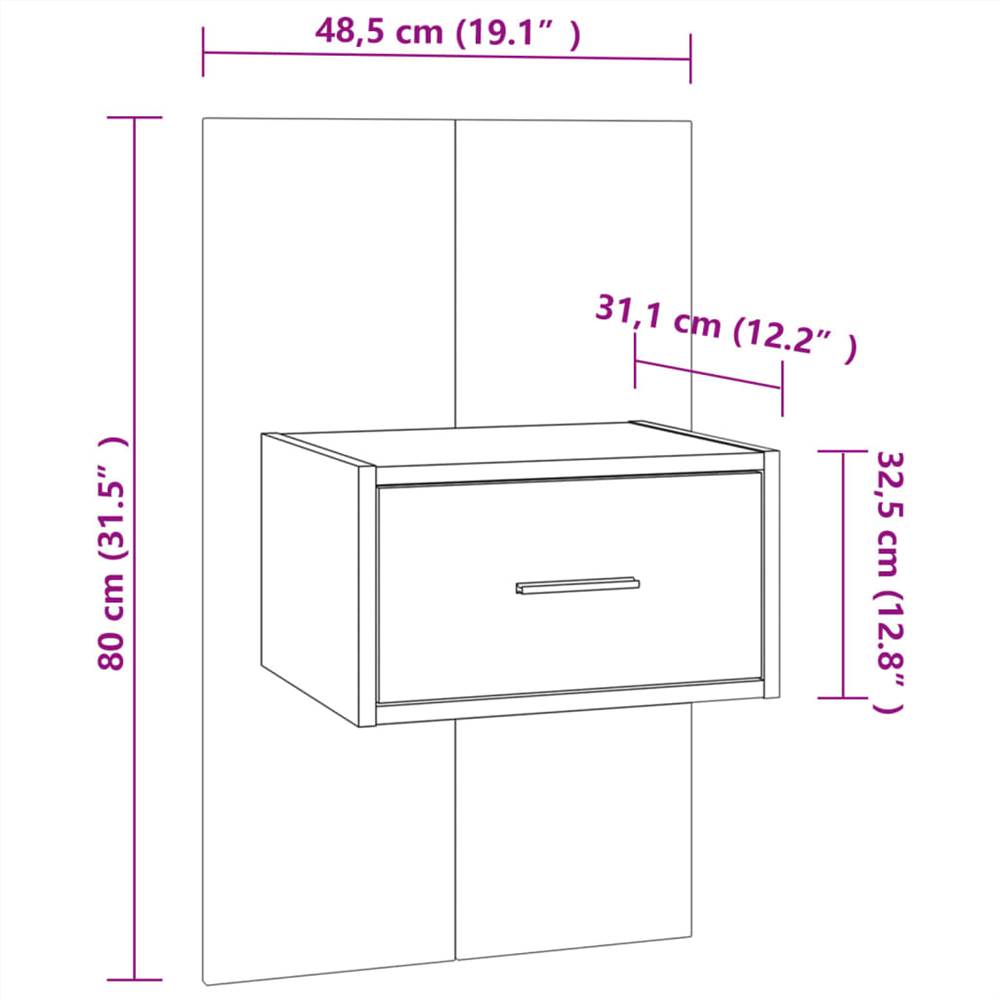 Wall Bedside Cabinet Brown Oak Engineered Wood
