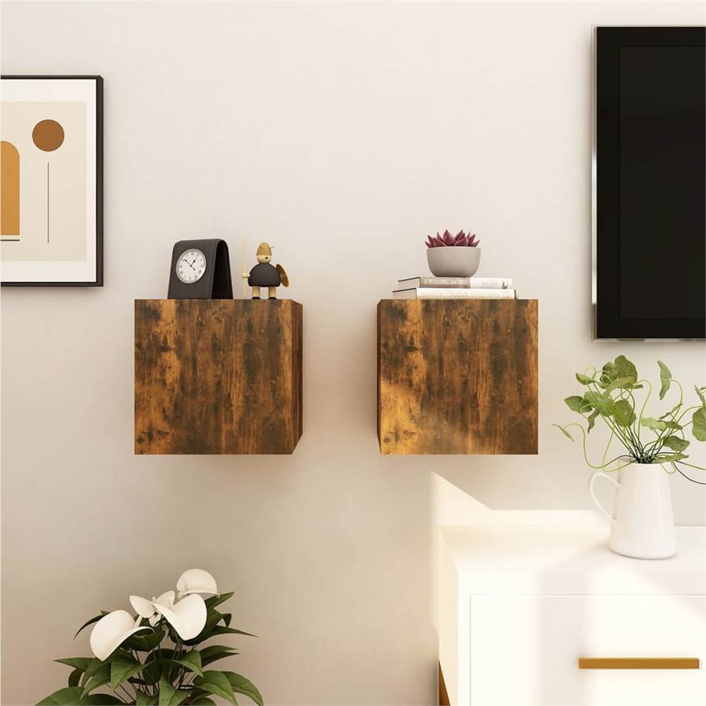 Wall Mounted TV Cabinet 2 Pcs Smoked Oak 30.5x30x30 Cm 8 Wall Mounted TV Cabinet 2 pcs Smoked Oak 30.5x30x30 cm