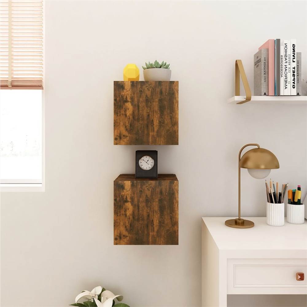 Wall Mounted TV Cabinet 2 Pcs Smoked Oak 30.5x30x30 Cm 10 Wall Mounted TV Cabinet 2 pcs Smoked Oak 30.5x30x30 cm