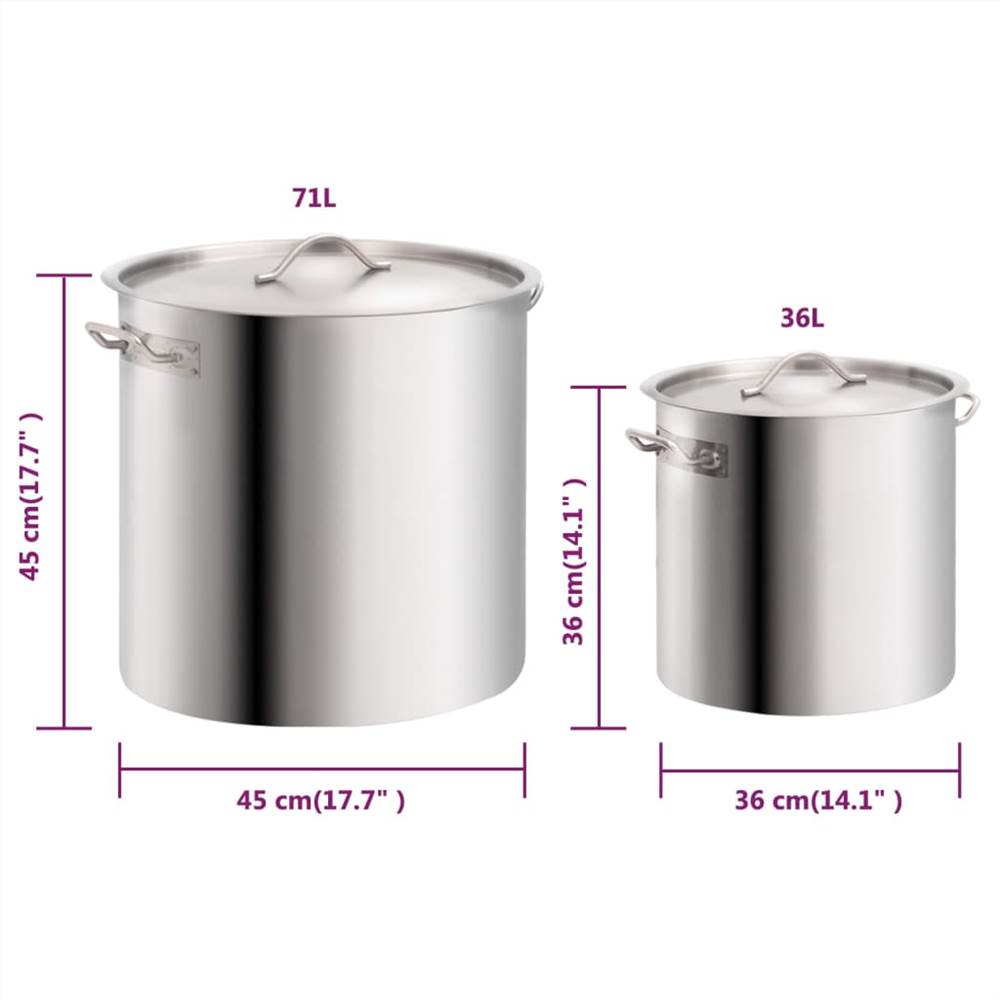 2 Piece Stock Pot Set 71/36 L Stainless Steel