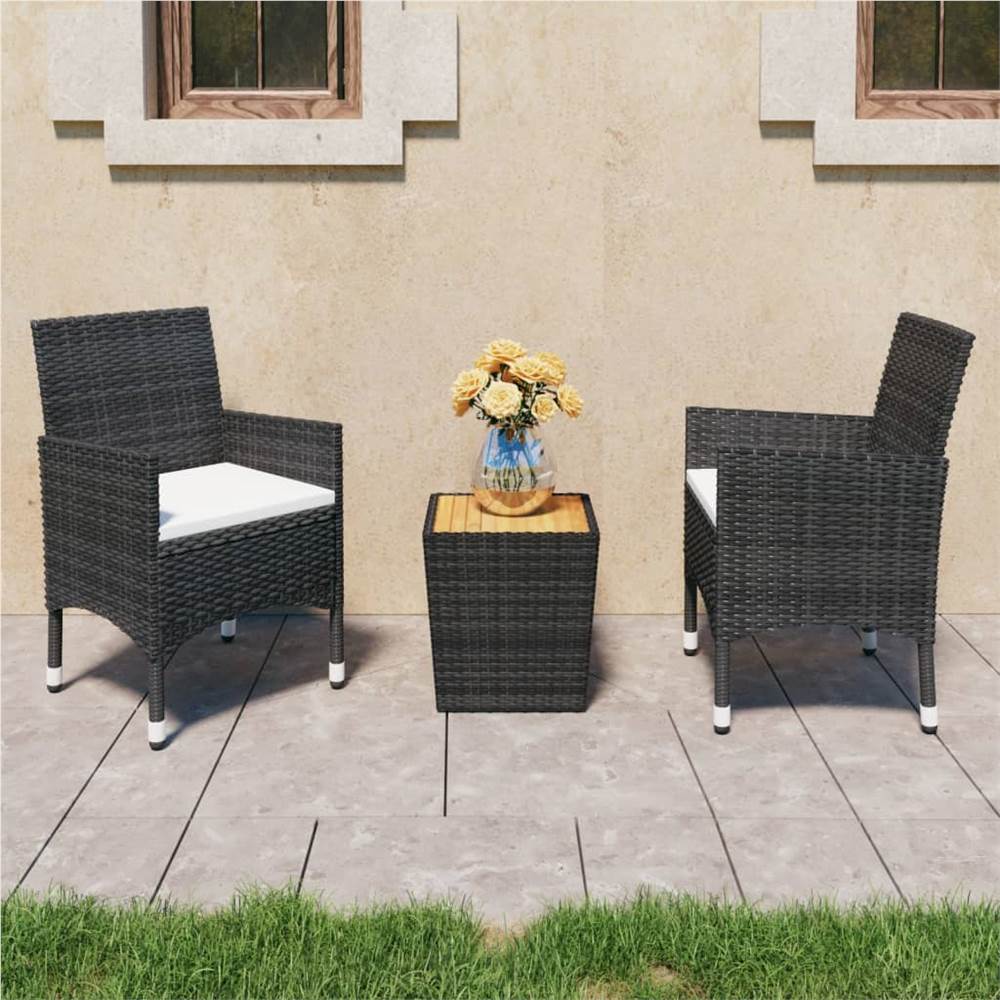 

3 Piece Garden Bistro Set Poly Rattan and Solid Wood Black