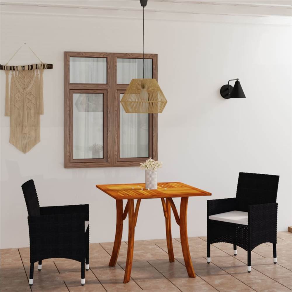 

3 Piece Garden Dining Set with Cushions Poly Rattan Black