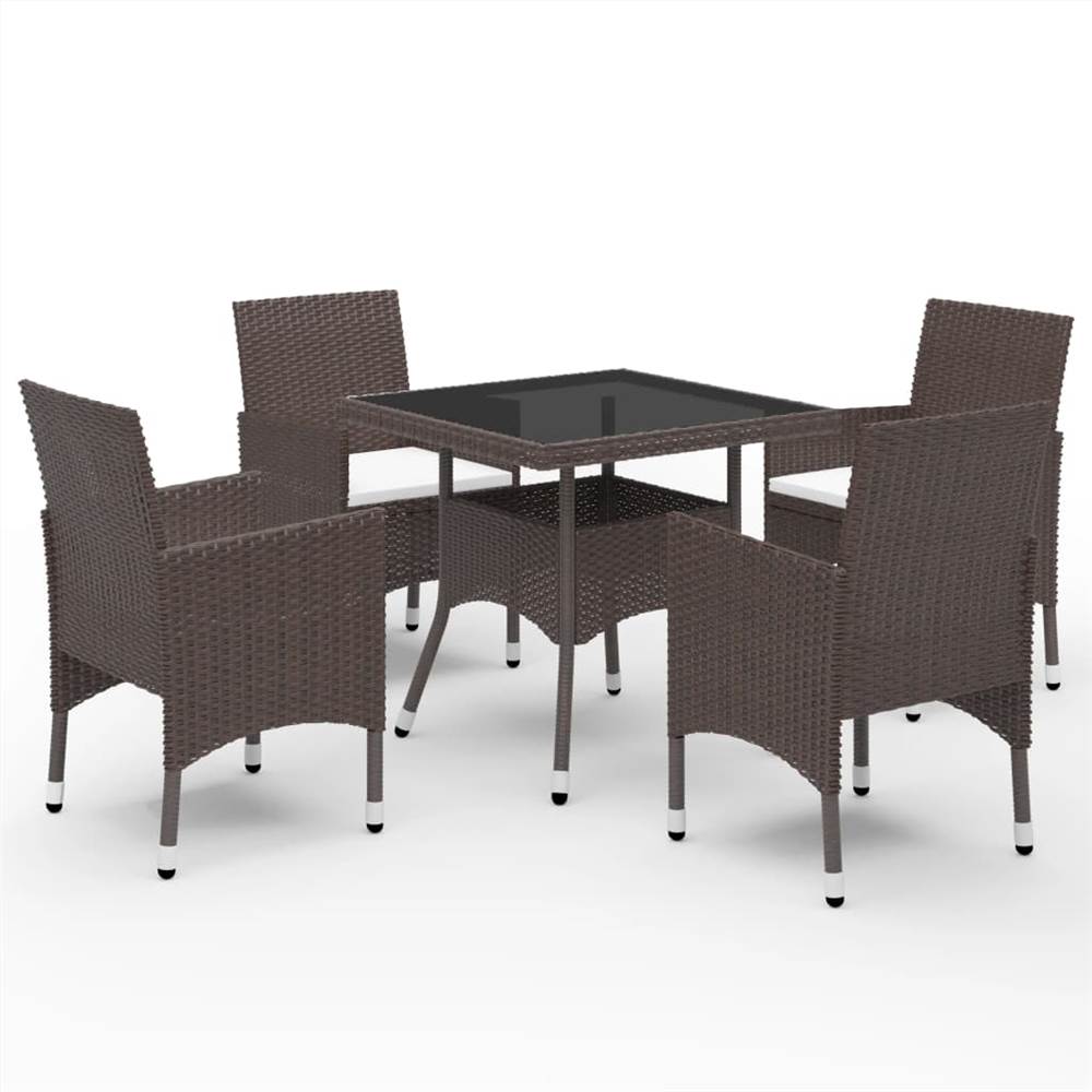 

5 Piece Garden Dining Set Poly Rattan and Tempered Glass Brown