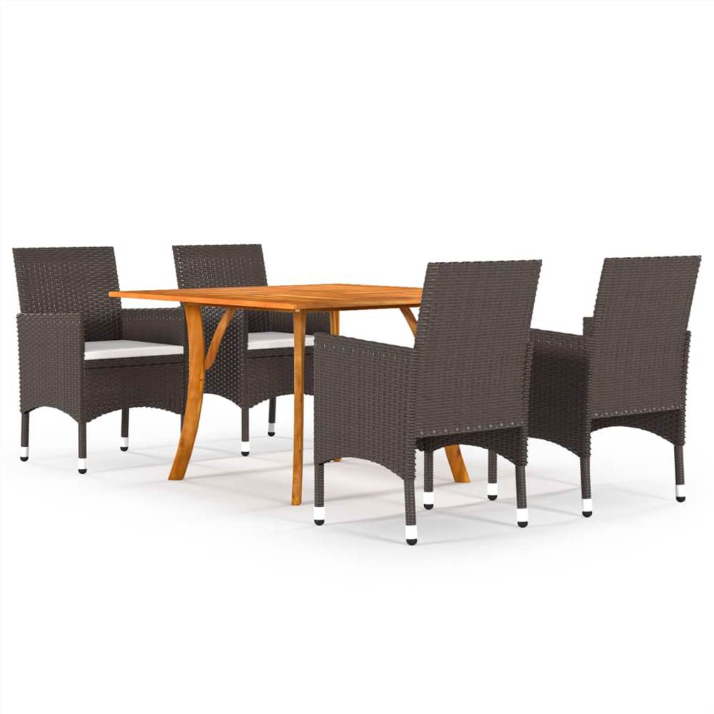 

5 Piece Garden Dining Set with Cushions Poly Rattan Brown