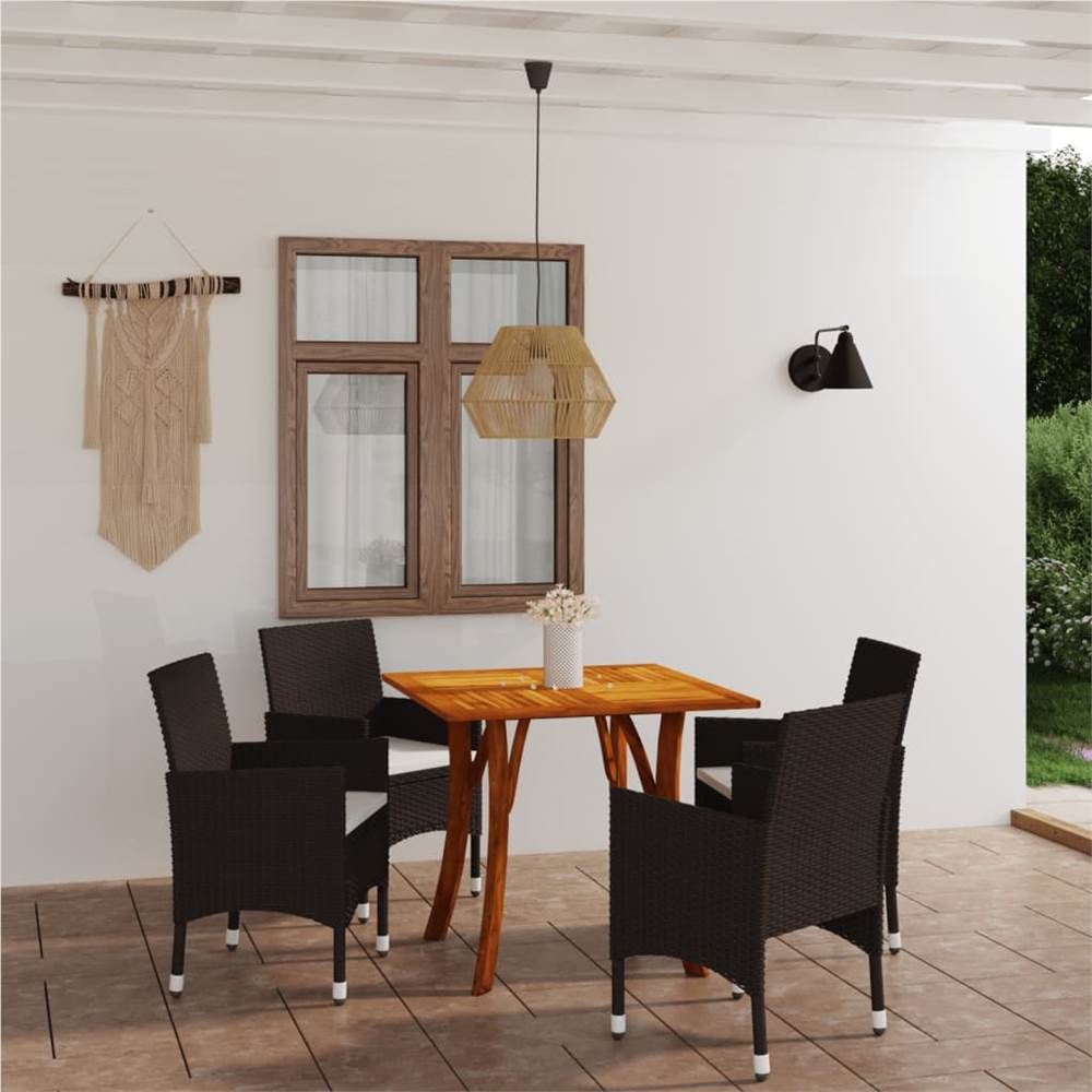 

5 Piece Garden Dining Set with Cushions Poly Rattan Brown