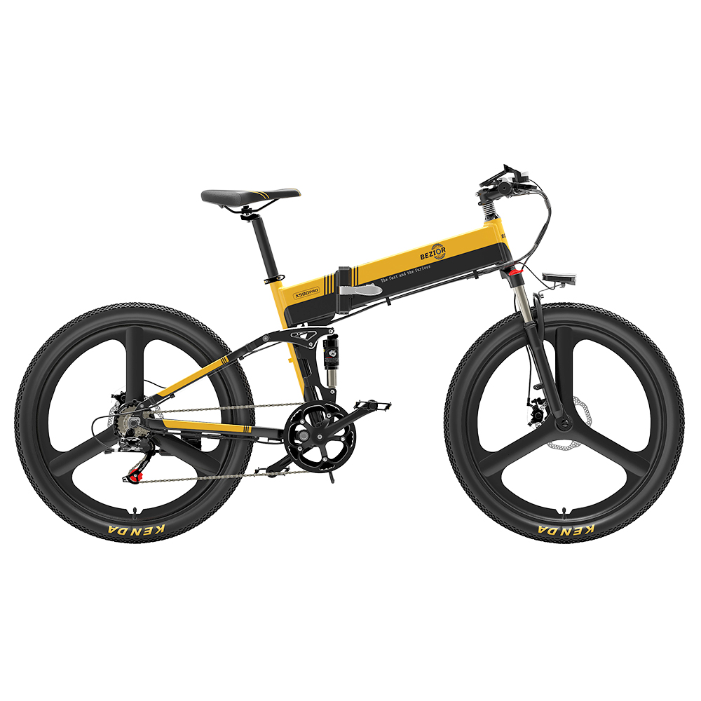 BEZIOR X500 Pro-IT Folding Electric Bike Bicycle 26 Inch Tire 500W Motor Max Speed 30Km/h 48V 10.4Ah Battery Aluminum Alloy Frame Shimano 7-Speed Shift 100KM Power-Assisted Range LCD Display IP54 Waterproof Max Load 200KG - Black Yellow