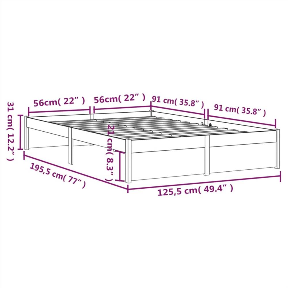 Bed Frame Black Solid Wood 120x190 cm 4FT Small Double