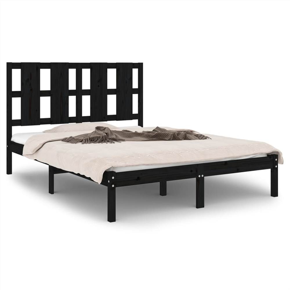 Bed Frame Black Solid Wood 120x190 cm 4FT Small Double