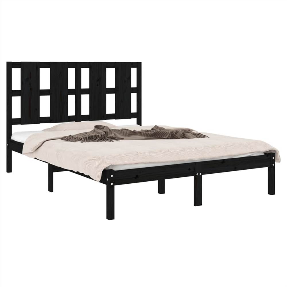 Bed Frame Black Solid Wood 120x190 cm 4FT Small Double