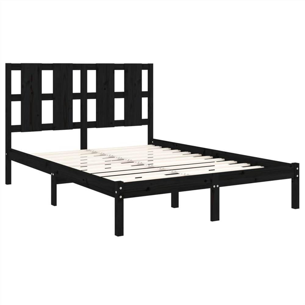 Bed Frame Black Solid Wood 120x190 cm 4FT Small Double