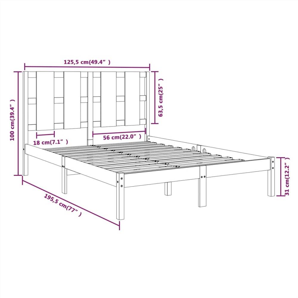 Bed Frame Black Solid Wood 120x190 cm 4FT Small Double