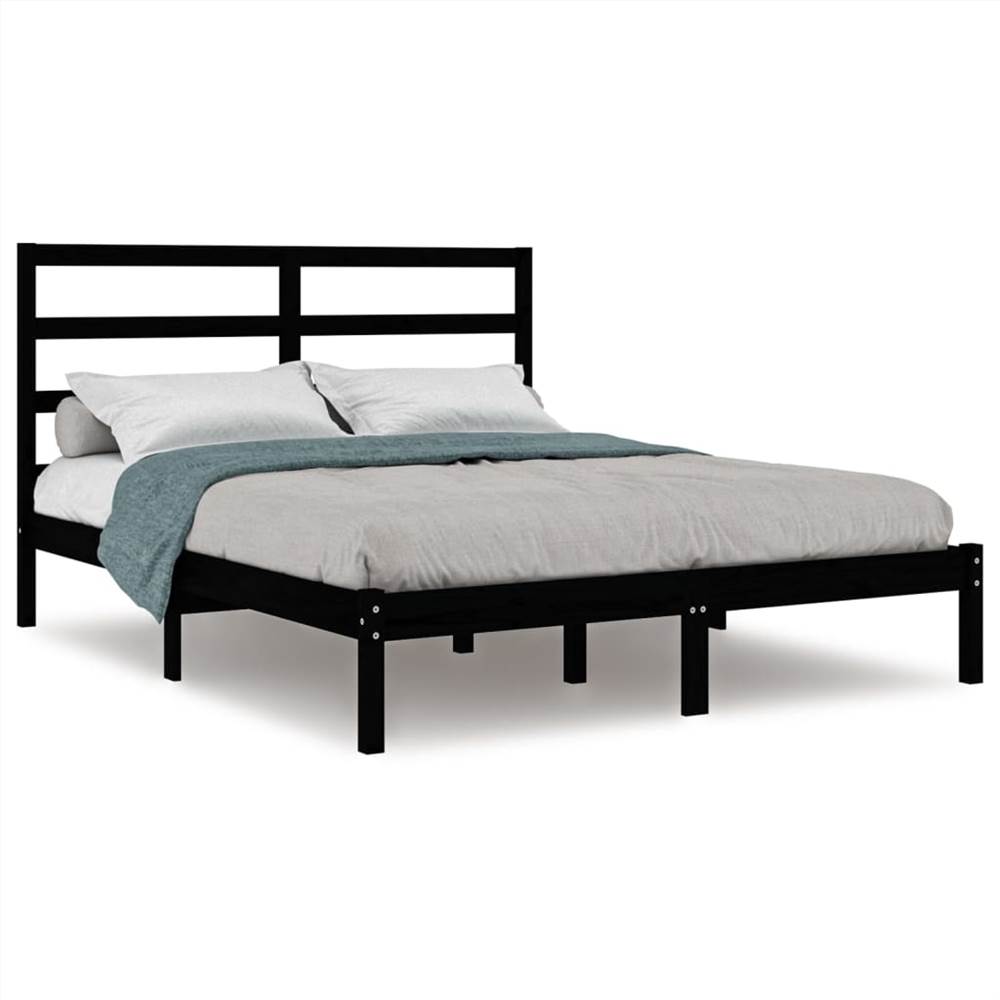 Bed Frame Black Solid Wood 120x190 cm 4FT Small Double
