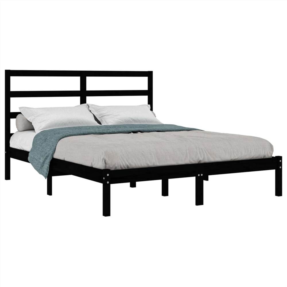 Bed Frame Black Solid Wood 120x190 cm 4FT Small Double
