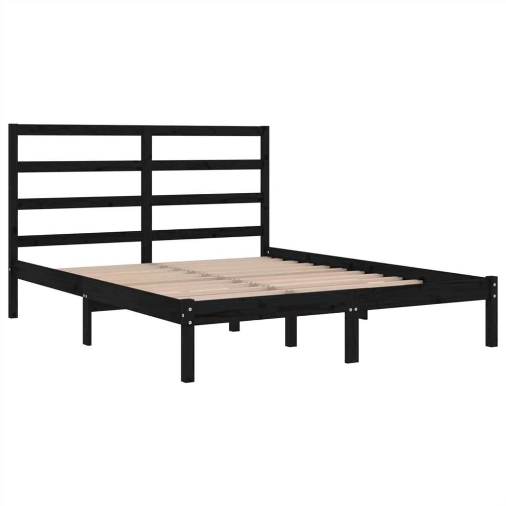 Bed Frame Black Solid Wood 120x190 cm 4FT Small Double